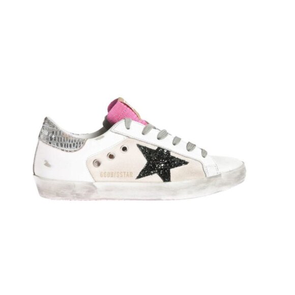 Golden Goose Superstar Sneakers Womens 36 6 White Black Glitter Leather Low Top - Picture 1 of 12